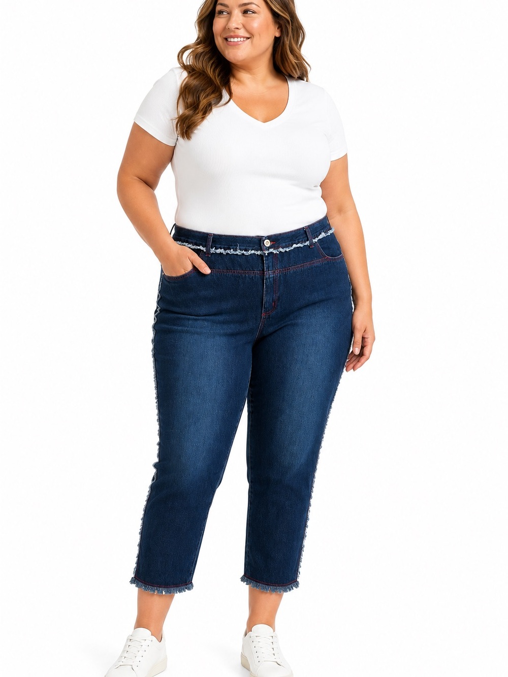 Nitrogen Women’s Plus Size 20W Dark Wash Raw Edge Cropped Denim Jeans